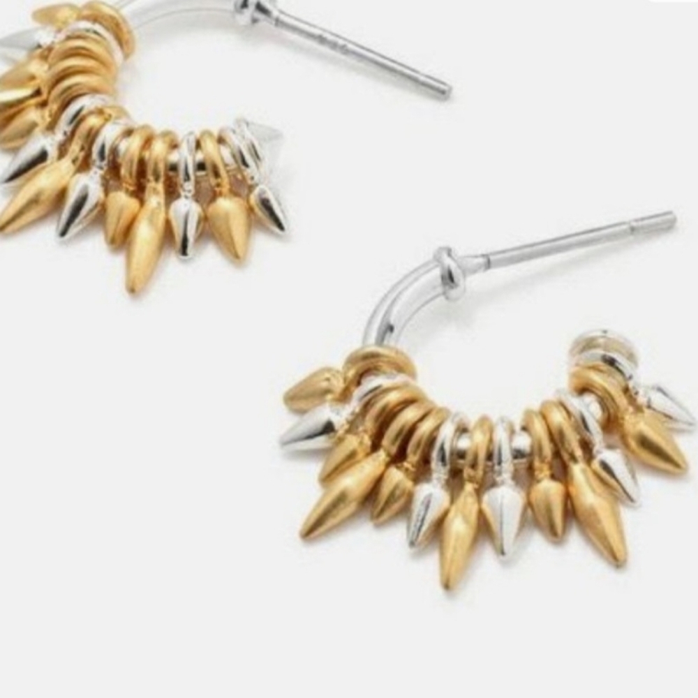 Gold and Silver Spike Hoop Earrings